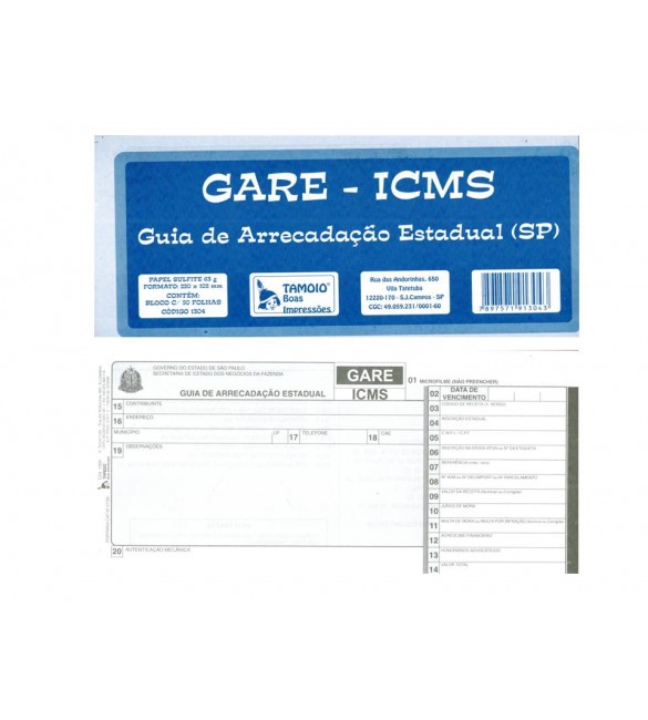 Bloco Guia de Arrecadação Estadual(SP) GARE-ICMS - pacote com 4 blocos